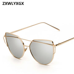 2018 Sunglasses Women Luxury Cat eye Brand Design Mirror  Rose New Gold